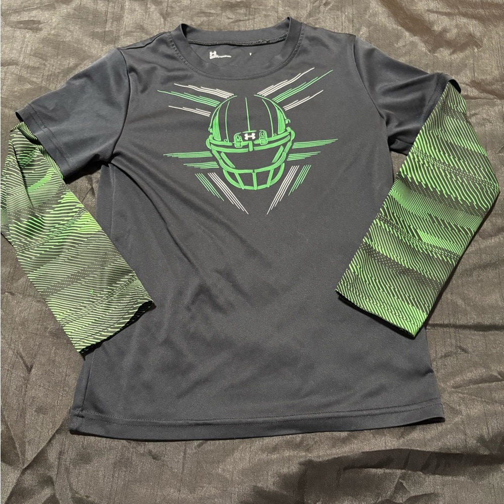 Under Armour Kids Charcoal and Neon Green Long Sleeve Tee
